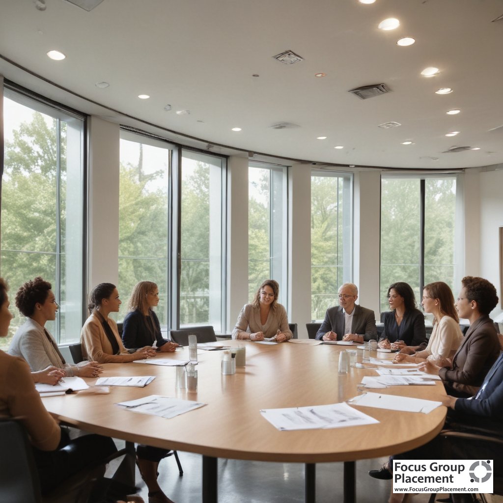 Focus group recruitment session showing diverse participants engaged in market research discussion