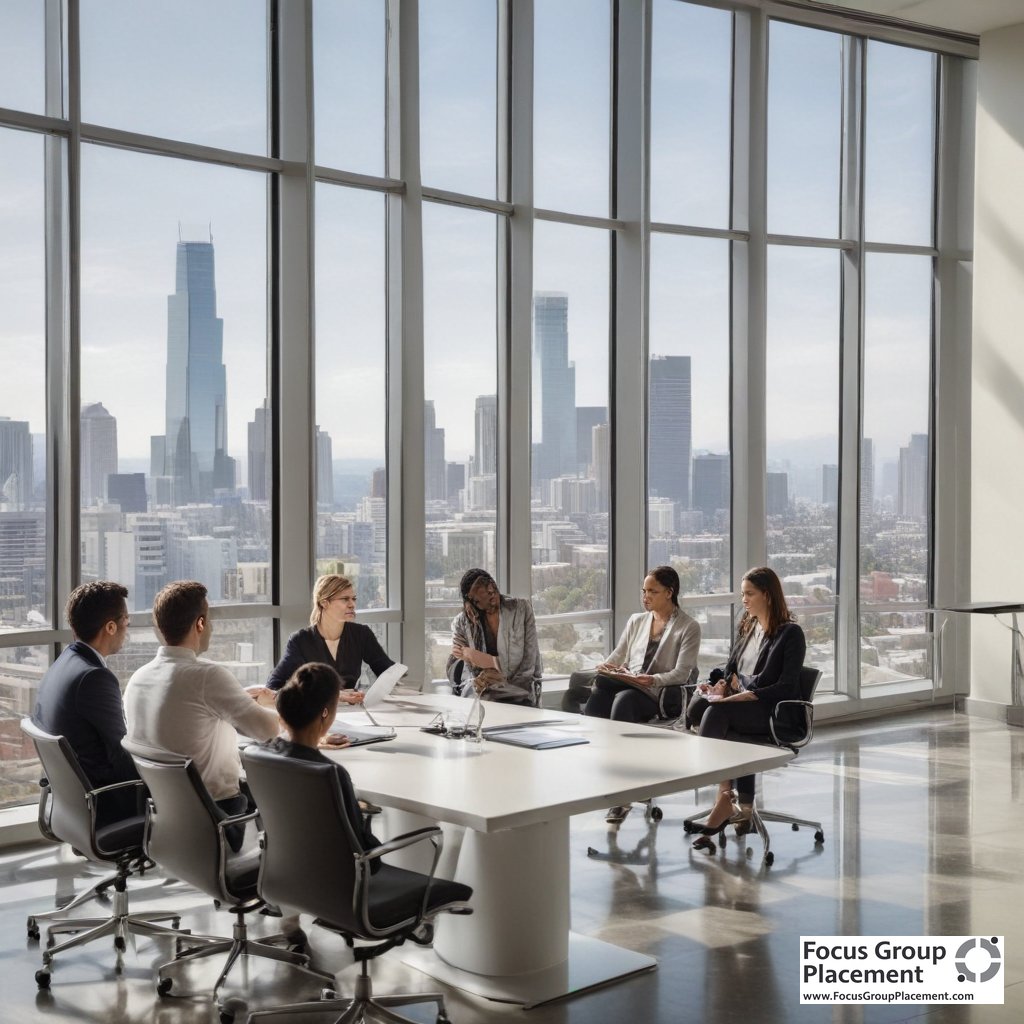 Market research in LA focus group session in progress in Los Angeles office