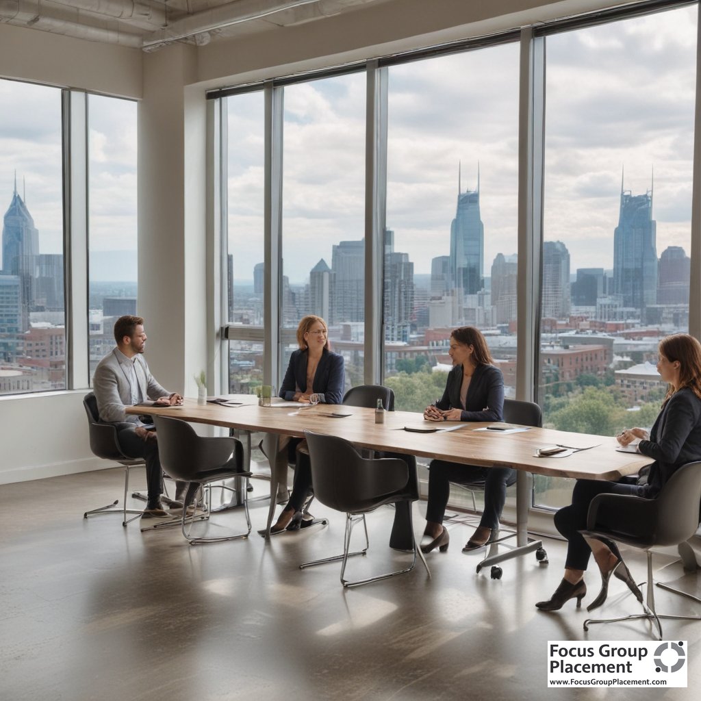 Nashville craigslist gigs alternative showing focus group participants in professional meeting room discussing products