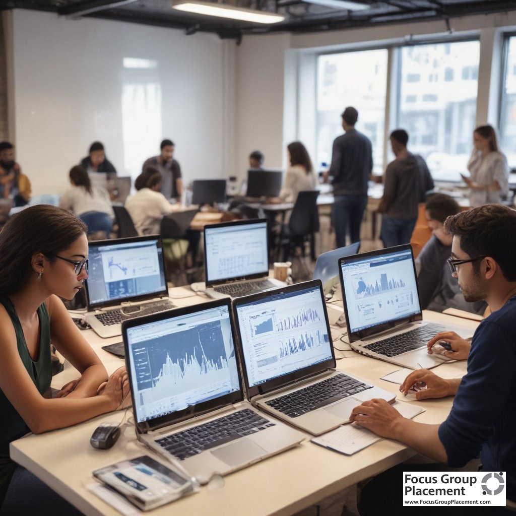 Diverse testers participating in website testing jobs from shared workspace environment