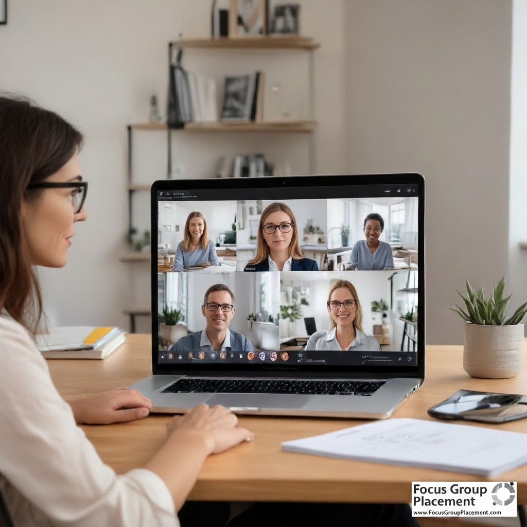 Woman participating in paid user interviews from home office