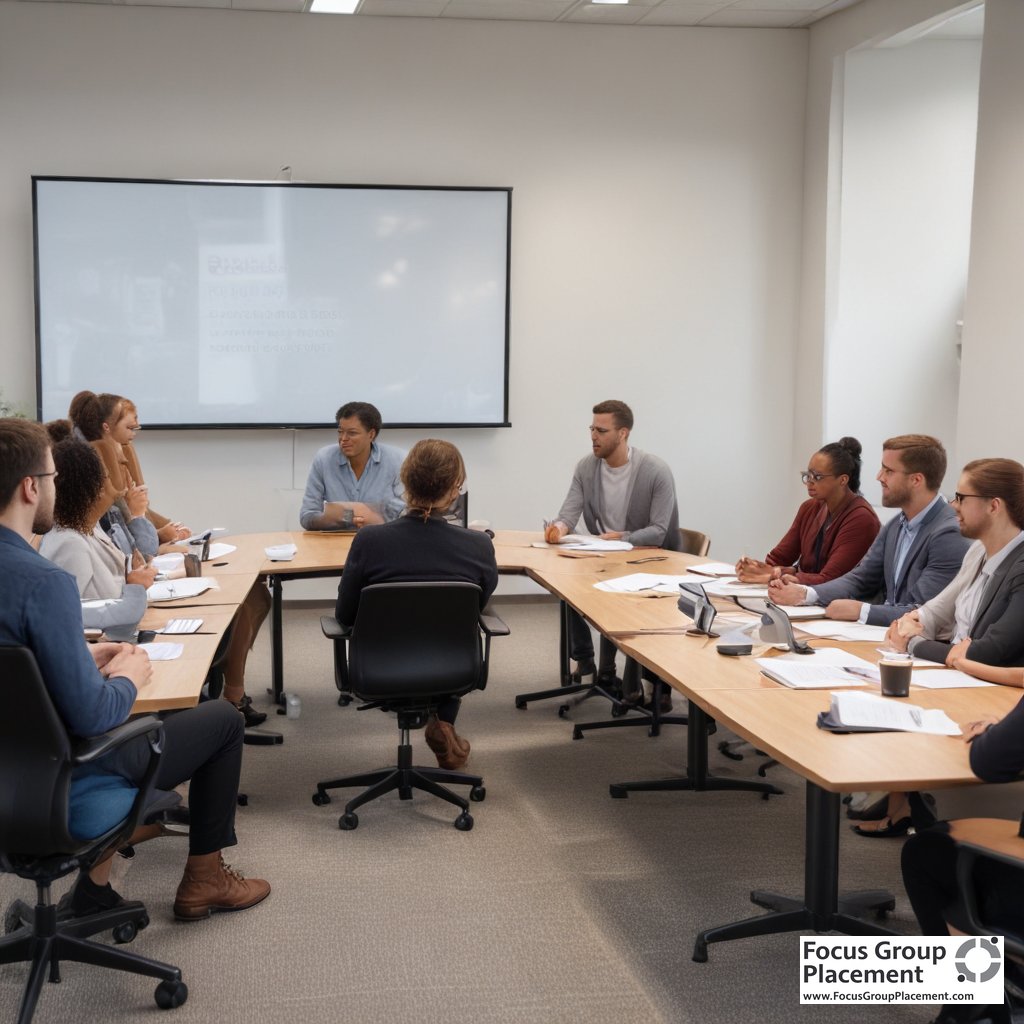 Focus group session in progress with participants providing feedback to researcher