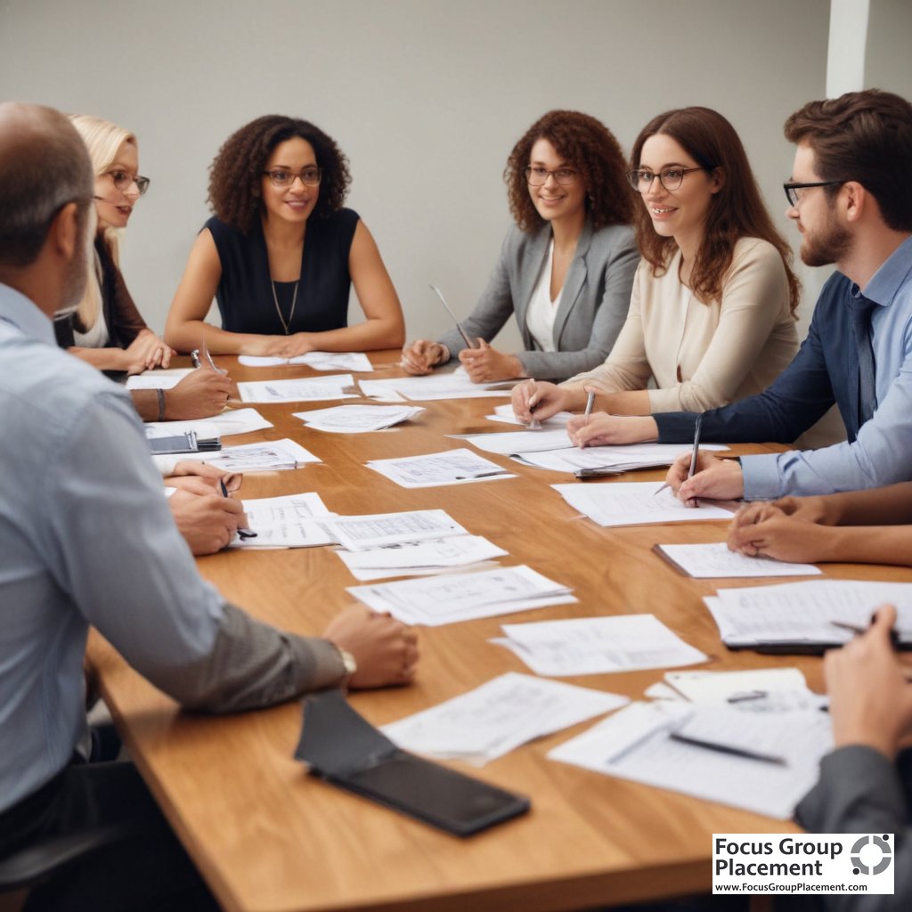 Professional focus group session at Plaza Research with engaged participants and moderator