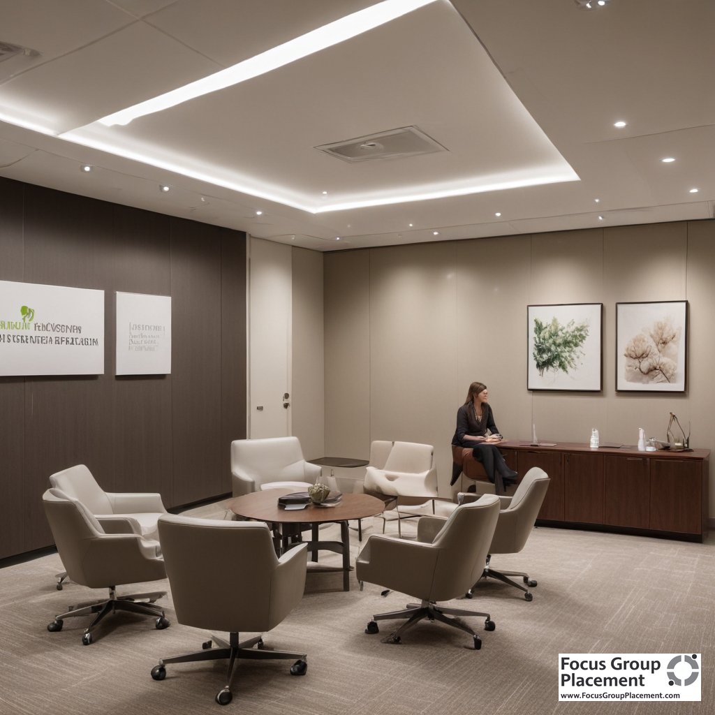 Murray Hill Center focus group facility interior with participants discussing products