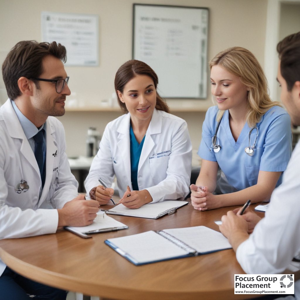 Group of healthcare professionals in a paid medical focus group discussion