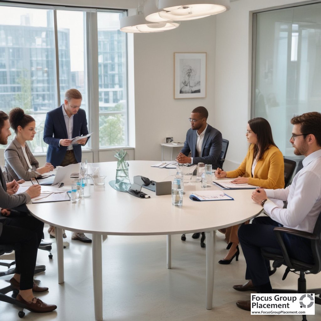 Participants engaged in a financial focus group discussion at a banking research facility