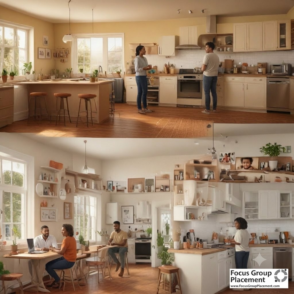 Remote participants joining an online focus group discussion from separate homes
